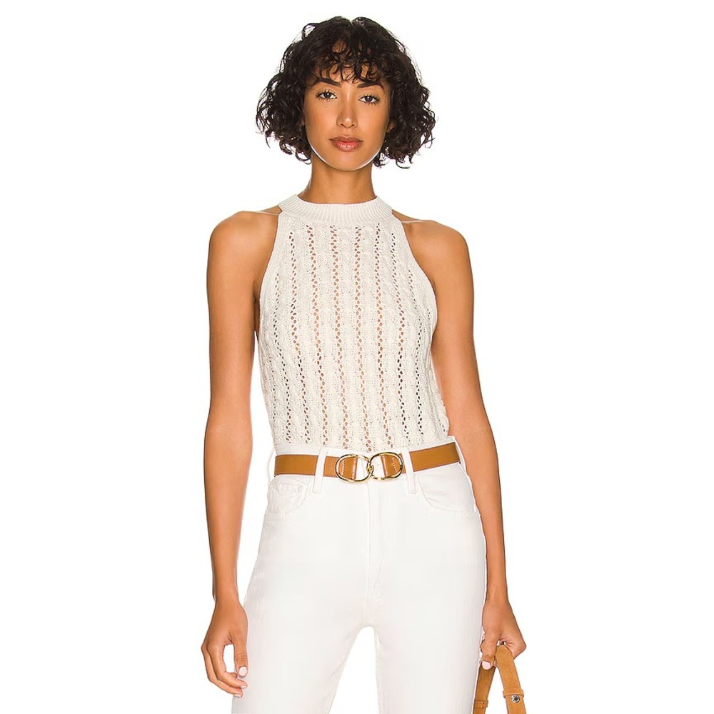 John + Jenn Cedric Ivory Cable Knit Sleeveless‎ Sweater Top Med Minimalist Boho